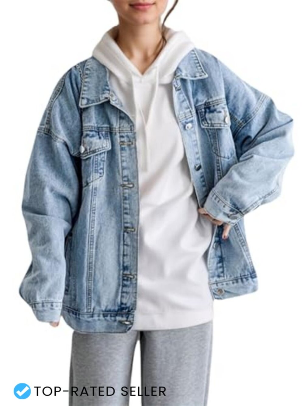 Oversized Denim Jacket Women Boyfriend Loose Shacket Trucker